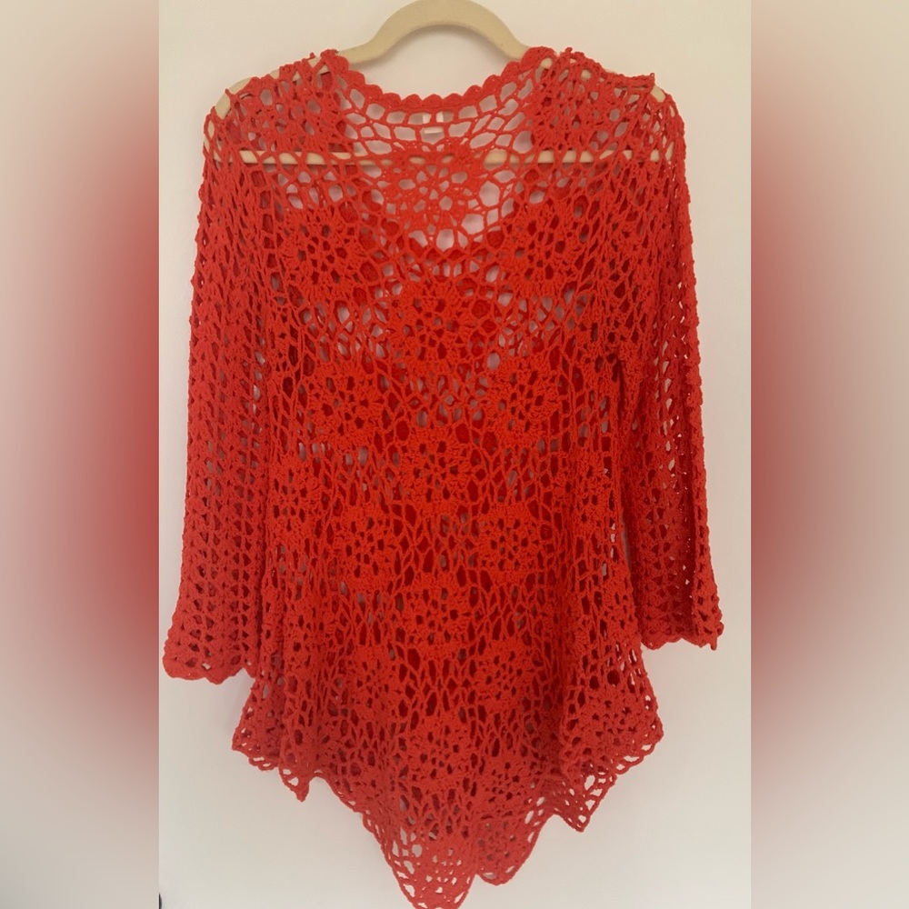 Boston Proper size small orange crochet tunic